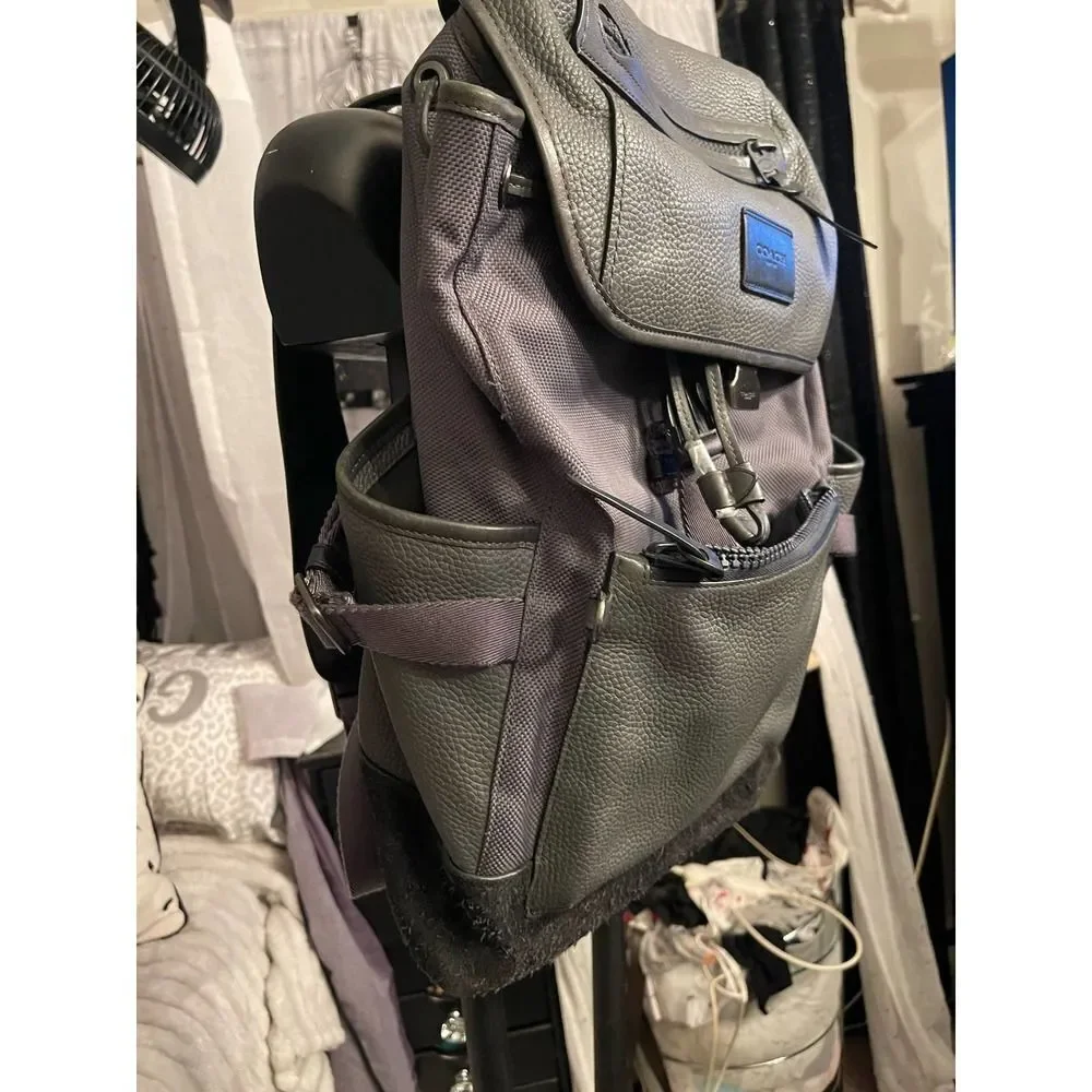 Coach grey leather black suede leage flap rucksack backpack manhattan league